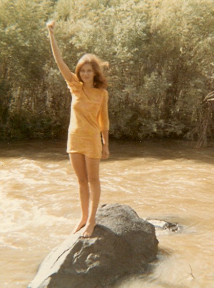 Cindi Larimer at age 20, standing on a rock in the Rio Grand Cindi Larimer at age 20, standing on a rock in the Rio Grande near Santa Fe, New Mexico