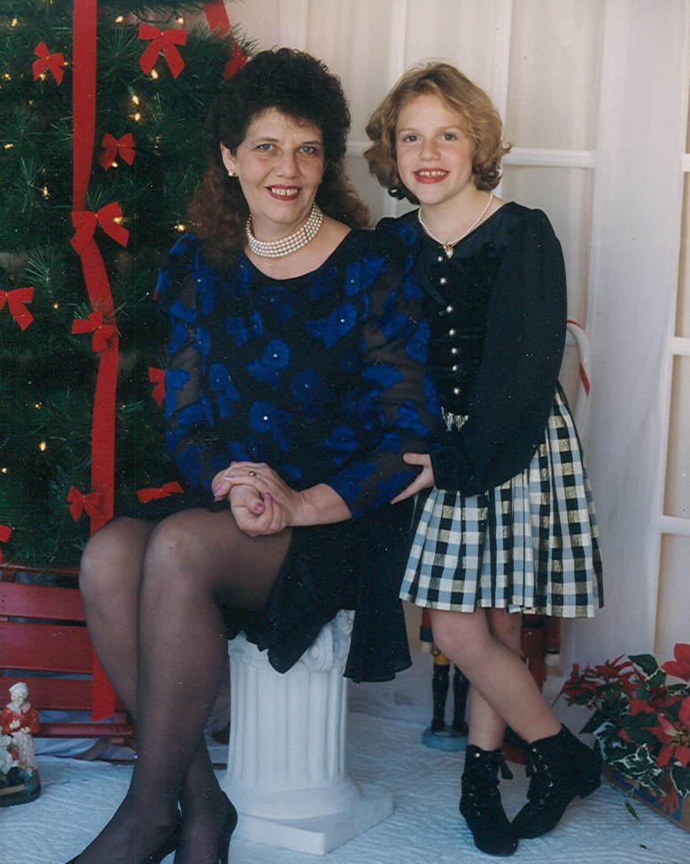Cindi Larimer with her daughter at Christmas 1997